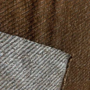 Textured brown chenille fabric with a bold diagonal twill pattern for home upholstery