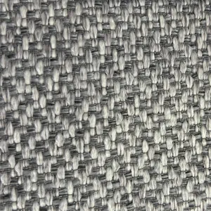 Vista de detalle macro de tela de lino gris gruesa y basta para tapicería y sofás