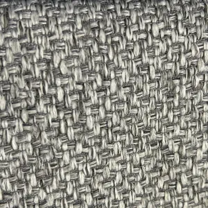 Detalle macro de la textura de tela de lino gris grueso para tapicería de sofás