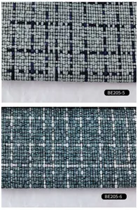 Coarse linen fabric for bags, cushions and sofa covers. Detail of blue plaid pattern texture.