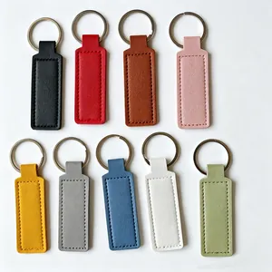 Llavero de Cuero PU Rectangular Etiqueta Blanca DIY Anillo de Llavero de Cuero Sintético Simple para Coche Bolso Colgante Regalo Unisex