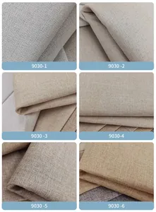 Primer plano de seis texturas de tela de lino fino de color liso para cojines de sofá