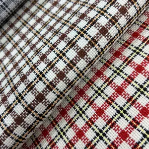 Macro view of woven plaid polyester sofa fabric showing detailed texture and patterns