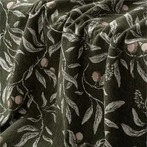 Dark green retro botanical jacquard chenille fabric for luxury sofa covers and curtains