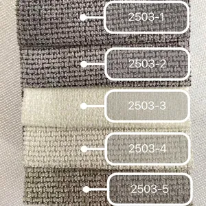 Primer plano de muestras de tela de chenilla gruesa con textura de lino grueso y códigos