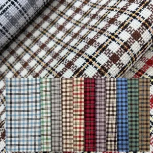 Durable polyester plaid upholstery fabric swatches for sofas and pillows in 11 colors