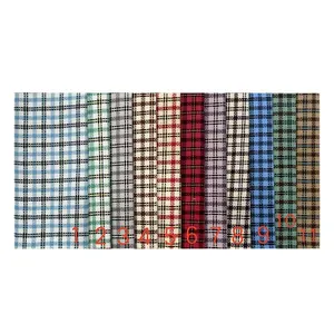 Durable plaid polyester fabric swatches available in 11 colors for sofas and cushions.
