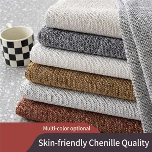 Premium soft thick chenille fabric swatches in neutral tones for sofa and cushion covers.