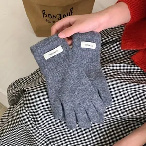 Premium 100% merino wool touchscreen gloves in grey color shown being held by hand