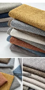Detailed macro shot showing multi-colored textured Chenille boucle fabric rolls