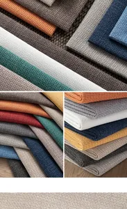 Detailed macro view of colorful thickened cotton and linen sofa fabric swatches