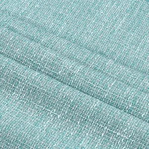 Macro view of light blue tweed fabric with silver metallic threads and wavy texture