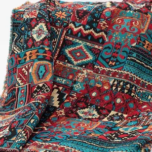 Vintage ethnic style jacquard fabric with colorful geometric patterns for DIY sewing projects