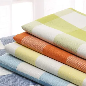 Thick cotton linen plaid fabric stack for DIY sofa covers and home decor