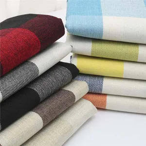 Thick cotton linen plaid fabric swatches in various colors for sofa covers