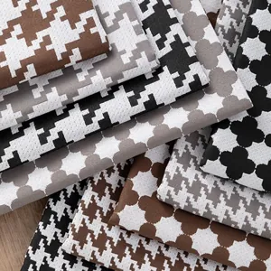 Thickened linen upholstery fabric with classic houndstooth and clover patterns