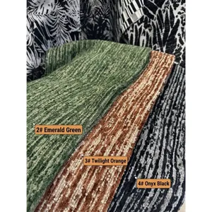 Tessuto jacquard di ciniglia di alta qualità in verde smeraldo, arancione e nero per divani