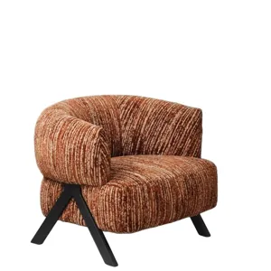 Poltrona di lusso in ciniglia jacquard arancione marrone vintage per la casa