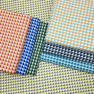 Diverse colors of jacquard cotton linen fabric with fish scale grid pattern for home decor