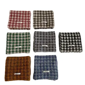 Collection of Korean style plaid knitted scarves for winter in multiple colors and patterns
