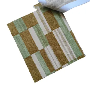 Thick jacquard chenille fabric with classic green and gold lattice square pattern textures