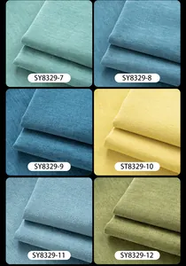 Vista de detalle de la textura de la tela de chenilla lisa en varios colores