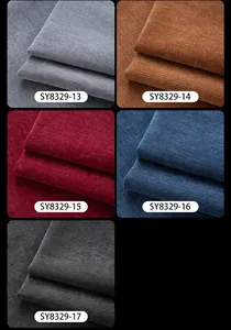 Detalle de tela de chenilla gruesa para sofá en varios colores y texturas