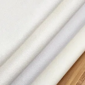 High-density white cotton linen canvas fabric for bags and clothing, thick textured material