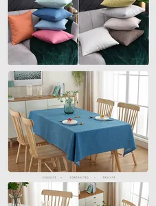 Blue linen texture dining tablecloth and colorful decorative sofa throw pillows set