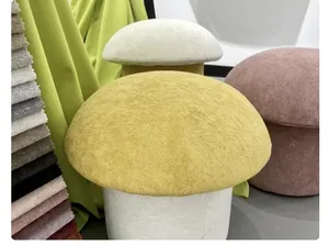 Macro detail of thick soft plush velvet fabric on decorative mushroom-shaped stools