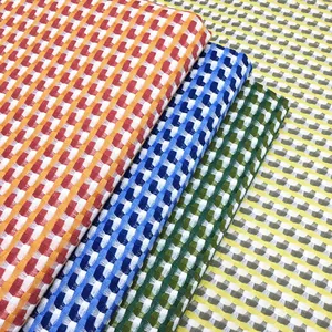 Multicolor fish scale grid cotton linen jacquard fabric for sofa covers and apparel