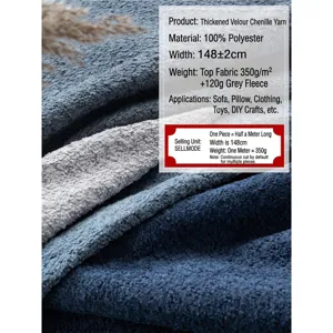 Premium textured blue and grey bouclé chenille fabric for DIY sofa covers and pillows