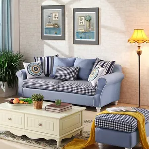 Blue and white gingham plaid imitation linen sofa fabric for DIY covers and pillows