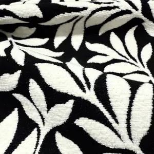 Tessuto Jacquard in Ciniglia Moderno Minimalista Retrò Bianco Nero Pianta Foglia Linea Astratta Materiale Tappezzeria