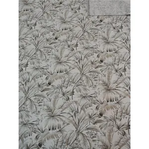 Tessuto jacquard di ciniglia color crema stile mediterraneo con foglie di palma