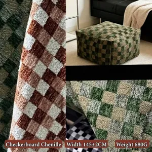 Checkered Chenille Fabric Thick High Density Woven Jacquard Upholstery Fabric For Sofa Chair Pillow Home Decor