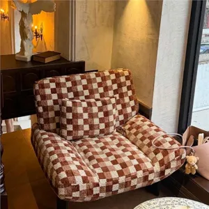 Cozy checkered chenille armchair featuring brown and white jacquard pattern fabric