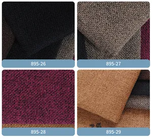Close-up swatches of coarse woven linen-style fabric for sofa covers and cushions