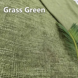 Tessuto pesante in lino ciniglia verde erba con trama grossolana per decorazioni fai-da-te