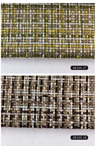 Coarse linen fabric texture detail close up view, plaid pattern textile material for bags.