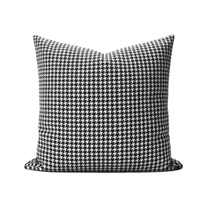 Classic black and white houndstooth chenille pillow cover for modern sofa decoration