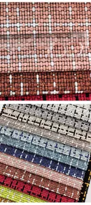 Coarse linen fabric swatches for bags and cushions featuring durable woven grid patterns.