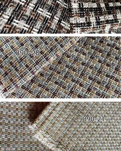 Makroansicht von drei farbgewebten Plaid-Leinenimitat-Stoffmustern im Detail.
