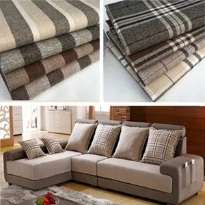 Durable thickened linen fabric for custom sofa covers and throw pillows with plaid patterns