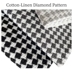 Thick Linen Houndstooth Fabric For Upholstery Sofa Tablecloth Cushion Apparel Sewing Fabric Printed Geometric Plaid DIY Textile Pattern Cloth