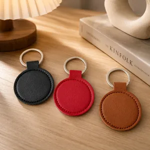 Minimalist Round PU Leather Keychain Solid Color Bag Charm Versatile Key Pendant Faux Leather Keyring For Women Men Gift