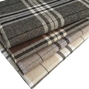 Premium high-quality thick plaid linen fabric for sofas and cushions in neutral tones