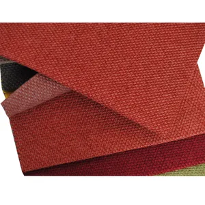 Textura detallada de alta calidad de muestras de tela de lino rojo grueso para sofás y sillas