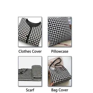 Versatile black and white checkered cotton linen fabric for clothing, pillows and bags