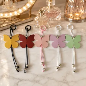 Minimalist Macaron PU Leather Butterfly Keychain Cute Ins Style Bag Charm Pendant Key Ring Fashion Accessory For Women Gift